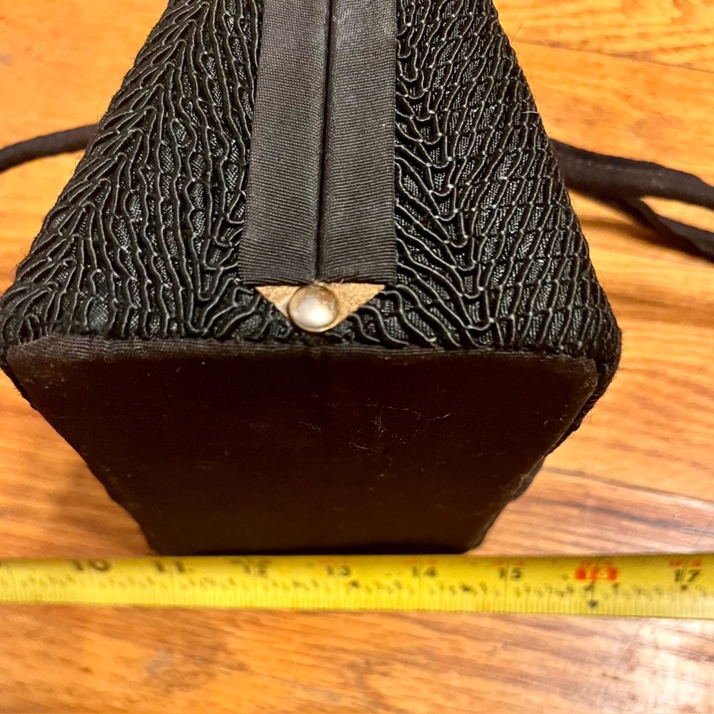 Vintage 1950s Black Corde Rigid Box Purse MCM Gold Geometric Clasp Evening Bag - Picture 16 of 17
